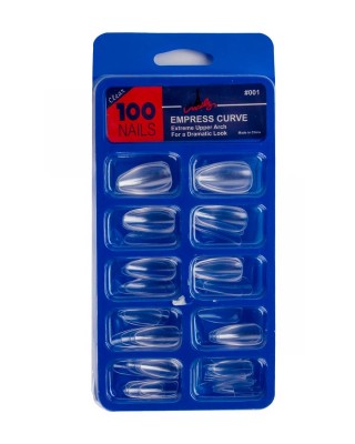 Transparent False Nails Set with Curved Design, Empress Box of 100 Transparent Prosthetic False Nails for a Dramatic Look